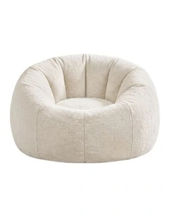 Artiss Large Round Faux Fur Bean Bag Chair Cover No Filler Washable Beige