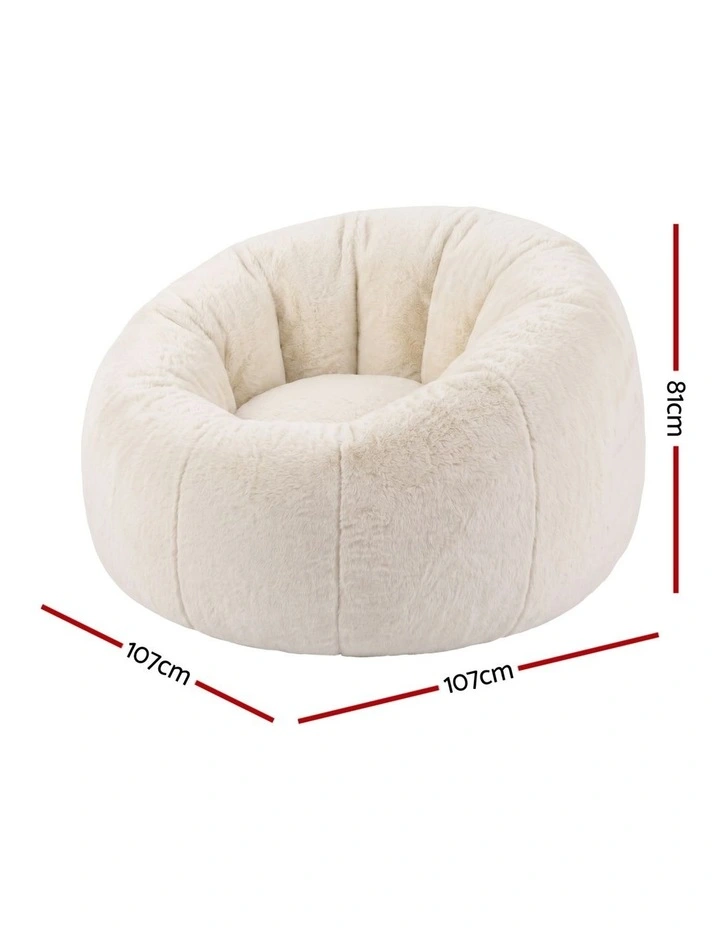 Artiss Large Round Faux Fur Bean Bag Chair Cover No Filler Washable Beige image 2