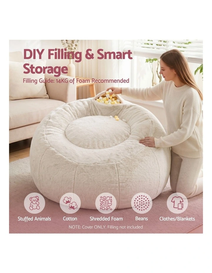 Artiss Large Round Faux Fur Bean Bag Chair Cover No Filler Washable Beige image 6