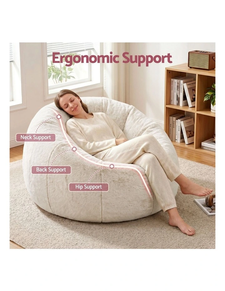 Artiss Large Round Faux Fur Bean Bag Chair Cover No Filler Washable Beige image 7