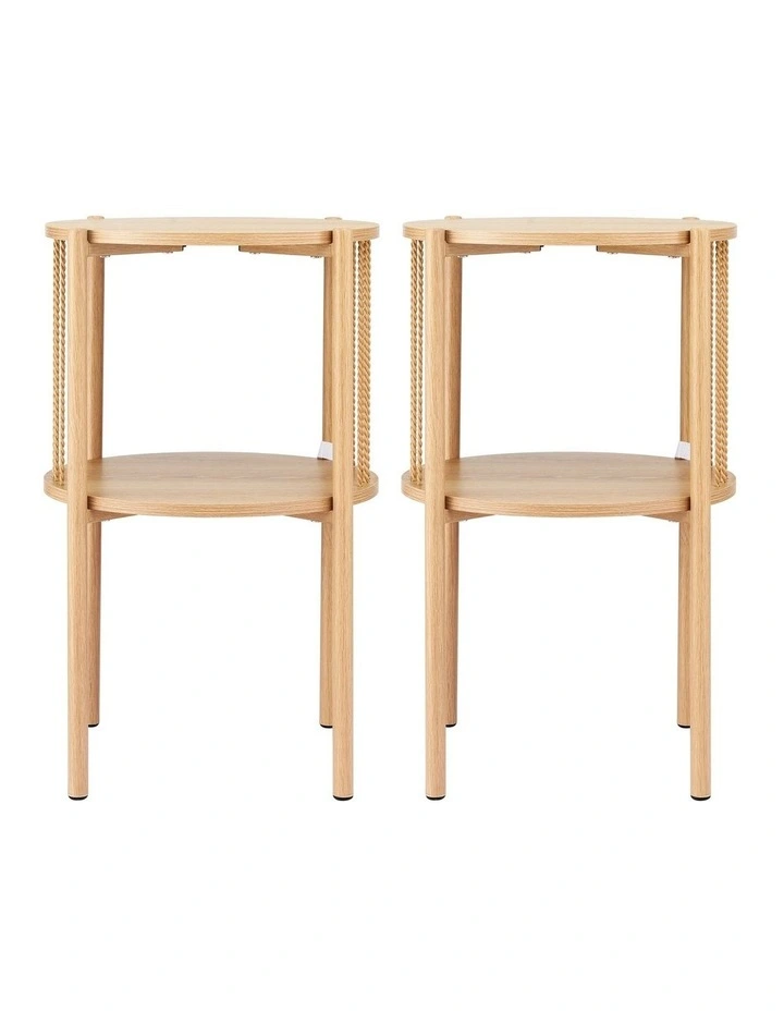 Artiss Set of 2 End Tables Coffee Table 2-Tier Round Wood image 2
