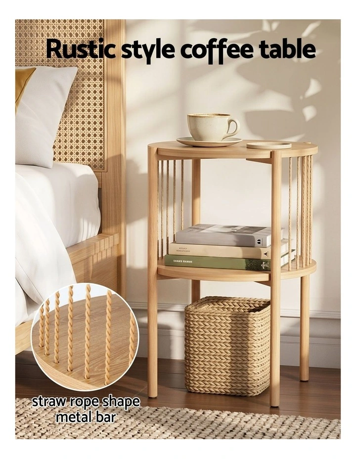 Artiss Set of 2 End Tables Coffee Table 2-Tier Round Wood image 3