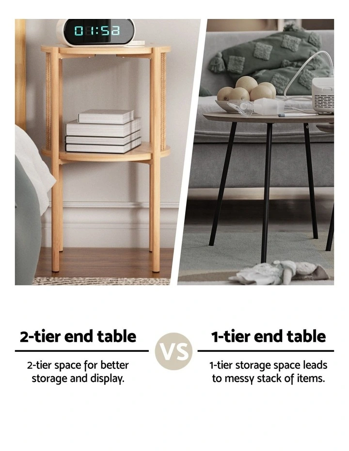 Artiss Set of 2 End Tables Coffee Table 2-Tier Round Wood image 6