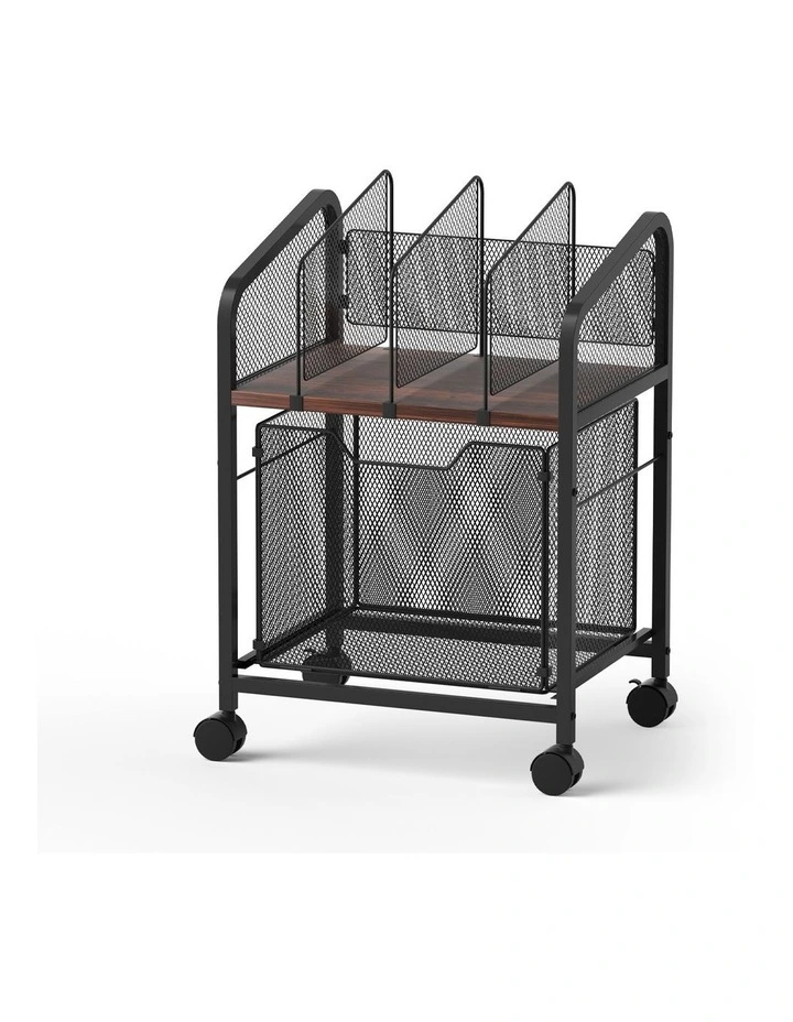 Artiss Mobile File Cabinet Rolling with Locking Wheels Wood Top Compact Storage Organiser Black image 2