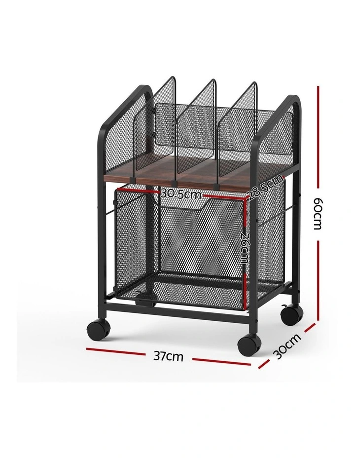 Artiss Mobile File Cabinet Rolling with Locking Wheels Wood Top Compact Storage Organiser Black image 4
