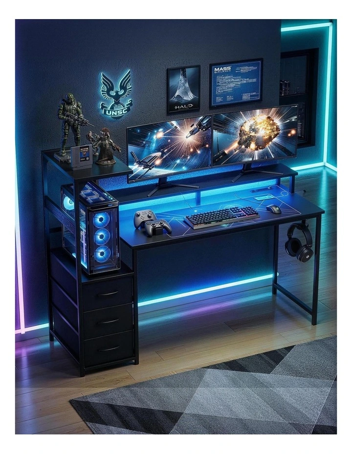 Artiss 145cm L Shaped Gaming Desk Computer Desk with LED Lights & Power Outlets image 4
