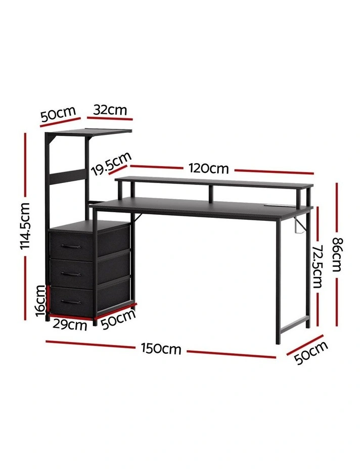 Artiss 145cm L Shaped Gaming Desk Computer Desk with LED Lights & Power Outlets image 5