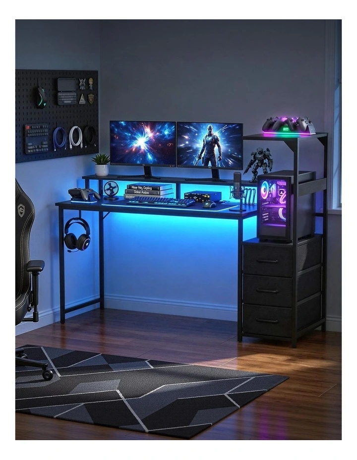 Artiss 145cm L Shaped Gaming Desk Computer Desk with LED Lights & Power Outlets image 7