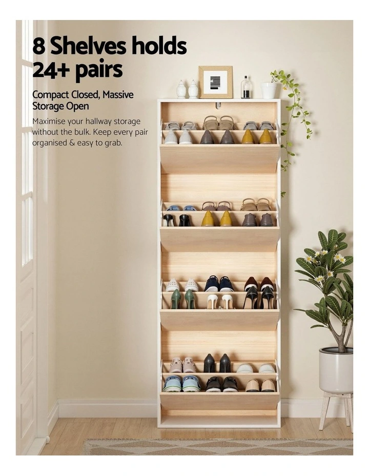 Artiss Shoe Rack Cabinet 24 Pairs Adjustable Shelf Pine image 6