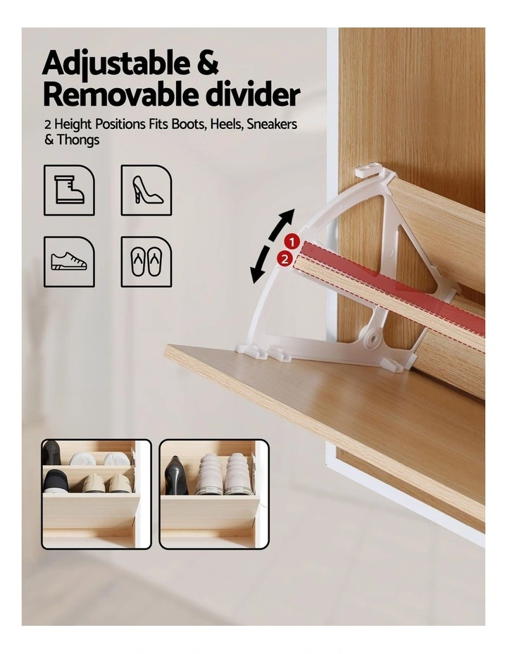 Artiss Shoe Rack Cabinet 24 Pairs Adjustable Shelf Pine image 7