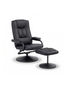 Artiss Recliner with Ottoman 360-Degree Swivel Recliner Chair and Ottoman Set PU Leather Black