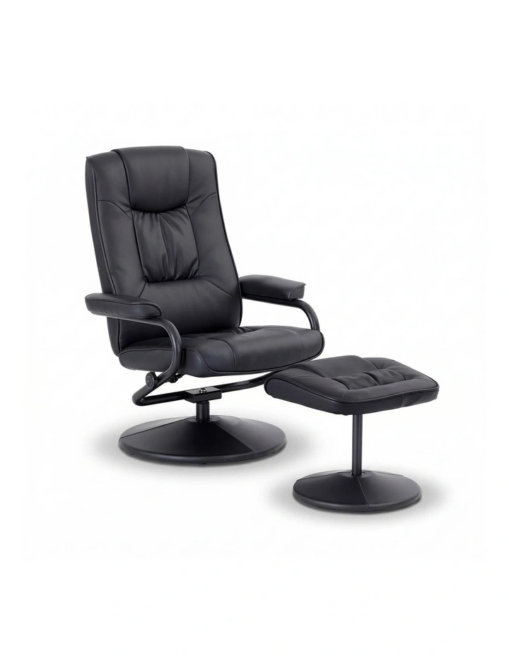 Artiss Recliner with Ottoman 360-Degree Swivel Recliner Chair and Ottoman Set PU Leather Black image 1