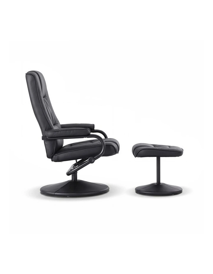 Artiss Recliner with Ottoman 360-Degree Swivel Recliner Chair and Ottoman Set PU Leather Black image 3