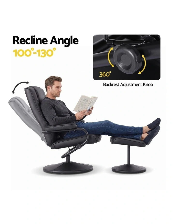 Artiss Recliner with Ottoman 360-Degree Swivel Recliner Chair and Ottoman Set PU Leather Black image 4