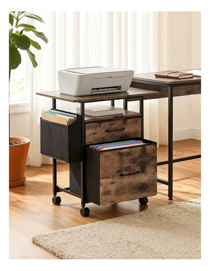 Artiss 2 Fabric Drawer File Cabinet Printer Stand Rolling File Cabinet with Side Bag image 4