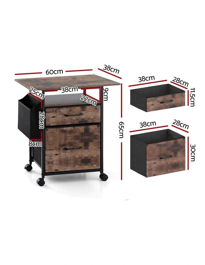 Artiss 2 Fabric Drawer File Cabinet Printer Stand Rolling File Cabinet with Side Bag image 5