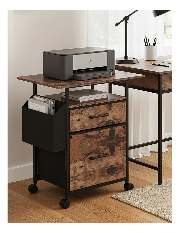 Artiss 2 Fabric Drawer File Cabinet Printer Stand Rolling File Cabinet with Side Bag image 6
