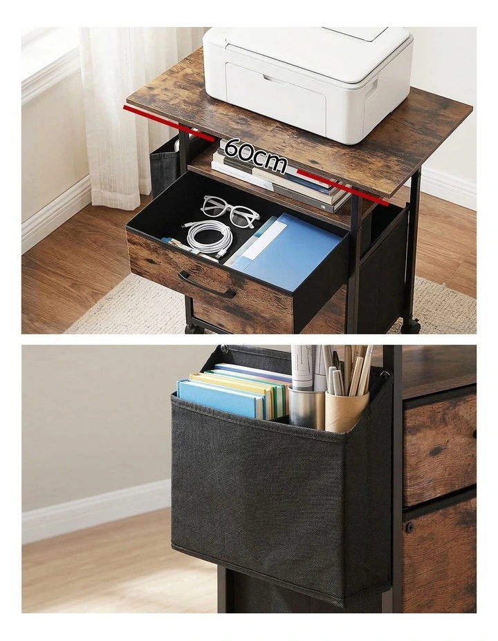Artiss 2 Fabric Drawer File Cabinet Printer Stand Rolling File Cabinet with Side Bag image 7