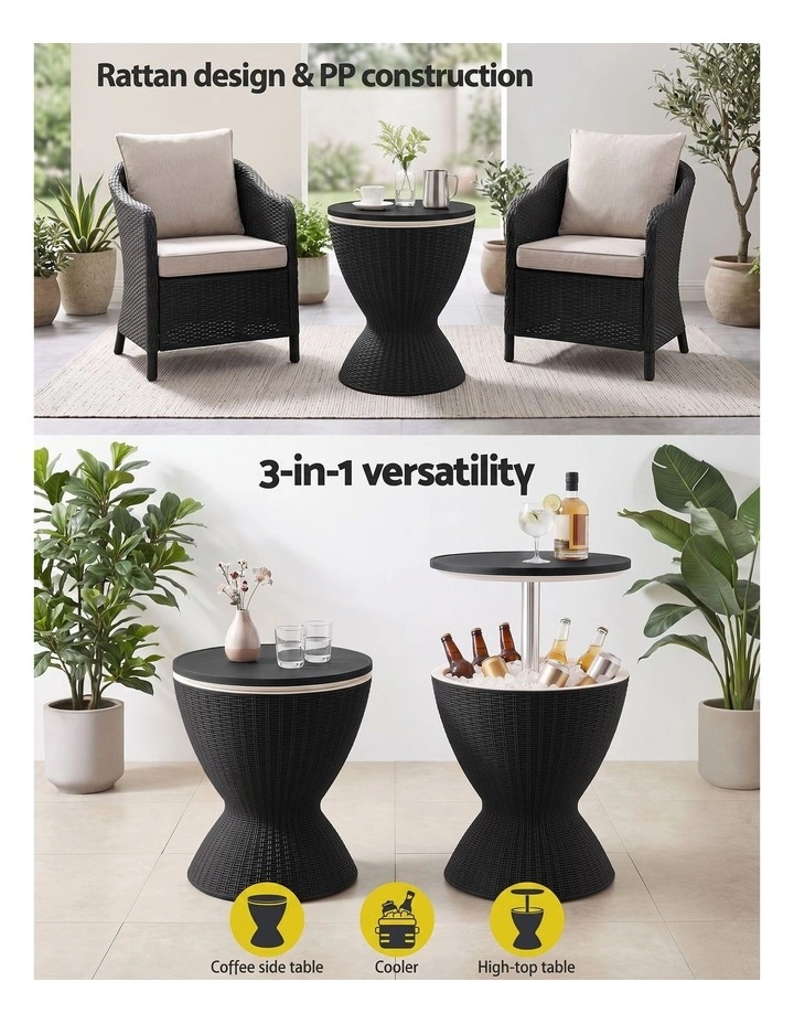 Gardeon Outdoor Bar Table Portable Ice Bucket Cooler 30L Adjustable Top Black image 4