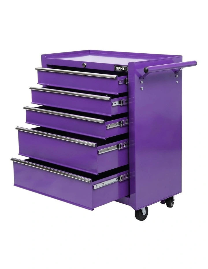 Giantz 5 Drawer Tool Chest Trolley Cabinet Toolbox Heavy Duty Garage Storage Organiser Purple image 1