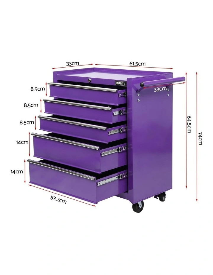 Giantz 5 Drawer Tool Chest Trolley Cabinet Toolbox Heavy Duty Garage Storage Organiser Purple image 3