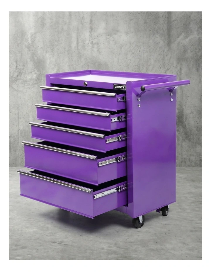 Giantz 5 Drawer Tool Chest Trolley Cabinet Toolbox Heavy Duty Garage Storage Organiser Purple image 4