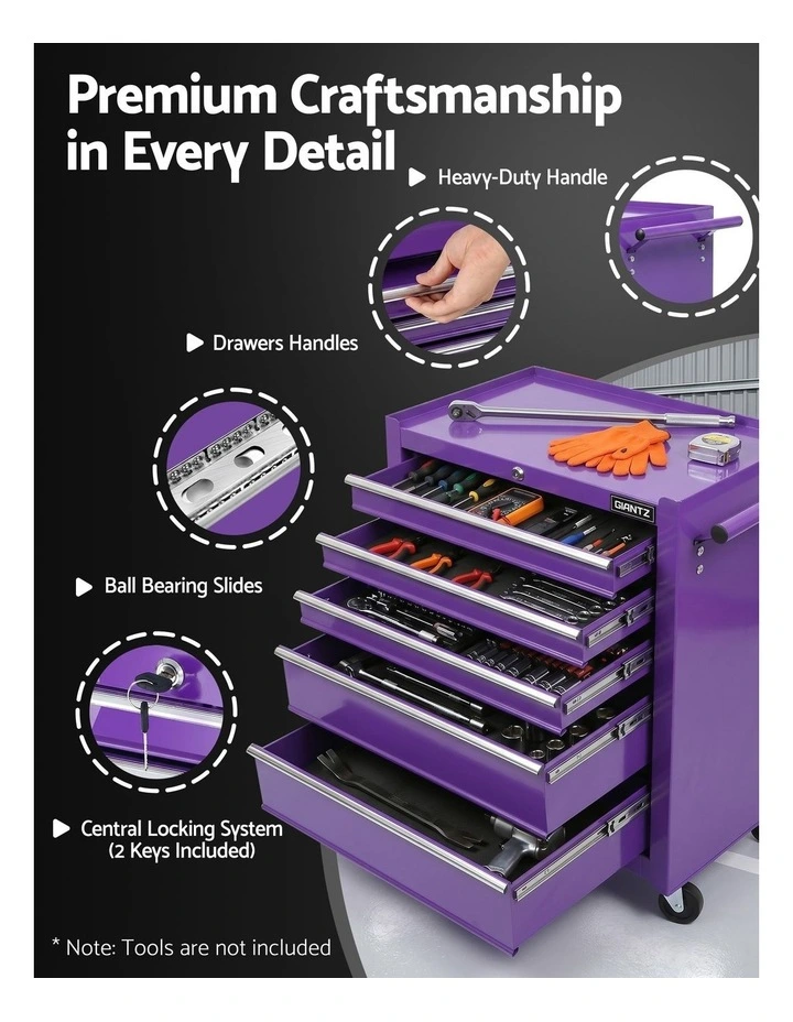 Giantz 5 Drawer Tool Chest Trolley Cabinet Toolbox Heavy Duty Garage Storage Organiser Purple image 5