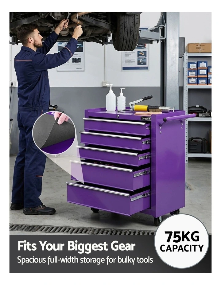 Giantz 5 Drawer Tool Chest Trolley Cabinet Toolbox Heavy Duty Garage Storage Organiser Purple image 6