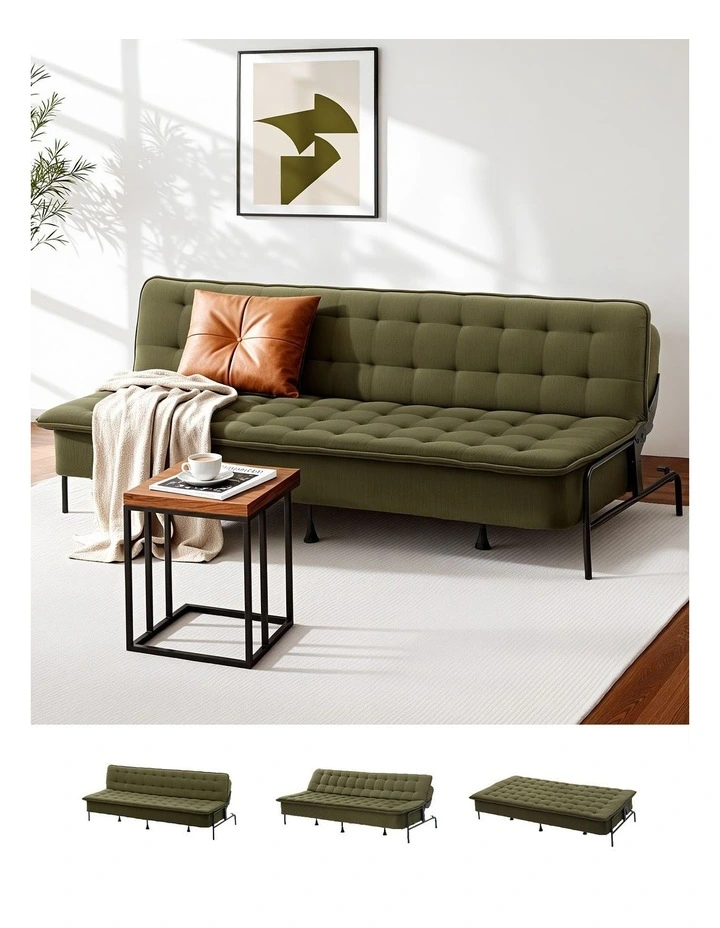 Artiss 1.9m 3-Seater Sofa Bed Innerspring Adjustable Couch Green image 3