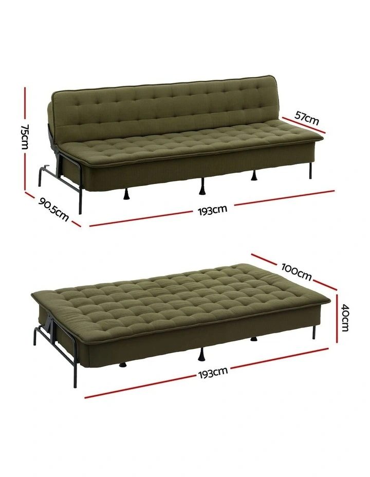 Artiss 1.9m 3-Seater Sofa Bed Innerspring Adjustable Couch Green image 4