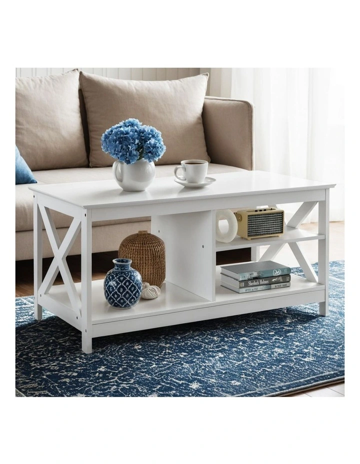 Artiss Coffee Table Storage Shelf White image 3
