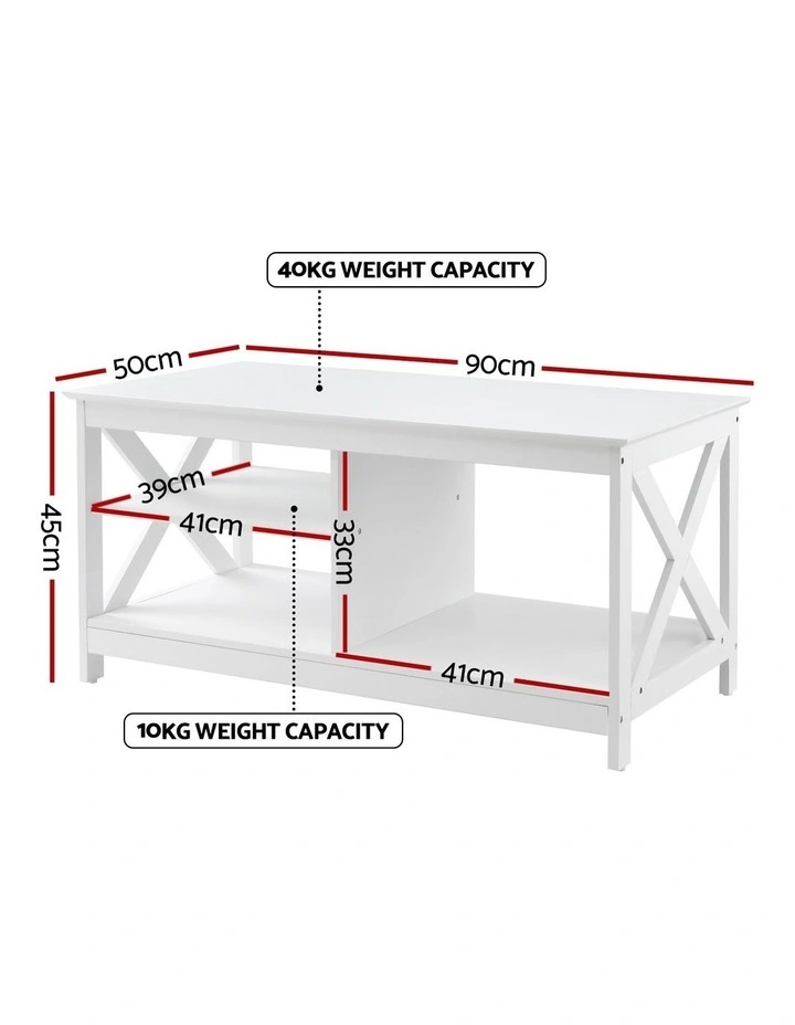 Artiss Coffee Table Storage Shelf White image 4