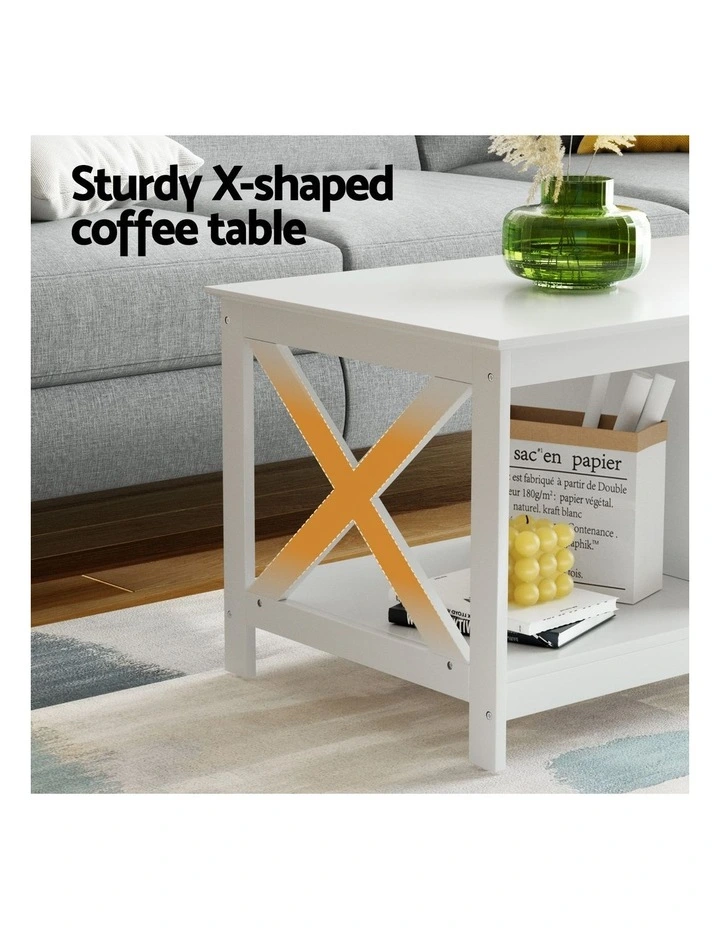 Artiss Coffee Table Storage Shelf White image 5
