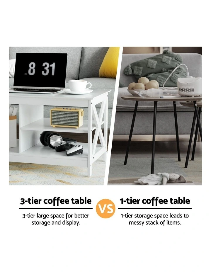 Artiss Coffee Table Storage Shelf White image 6