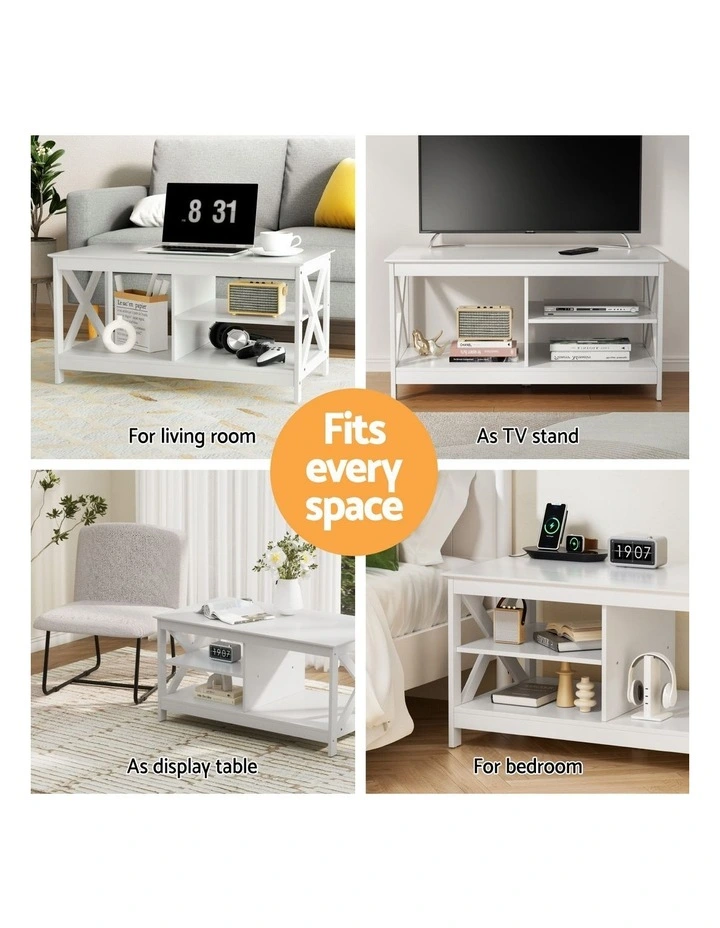 Artiss Coffee Table Storage Shelf White image 7