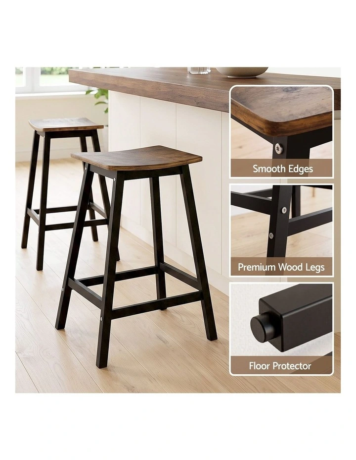Artiss Bar Stools Set of 2 Kitchen Counter Stools Wooden Industrial Rustic Brown image 5
