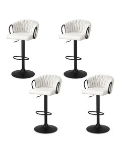 Artiss Bar Stool x4 Kitchen Dining Chair Counter Gaslift Woven Velvet Ivory