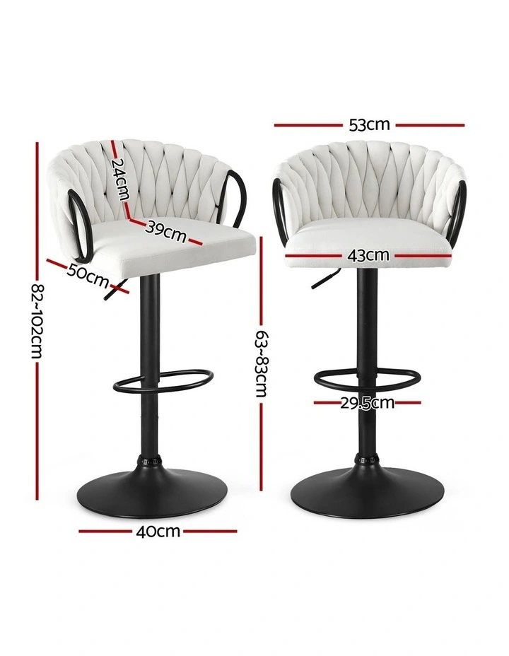Artiss Bar Stool x4 Kitchen Dining Chair Counter Gaslift Woven Velvet Ivory image 4