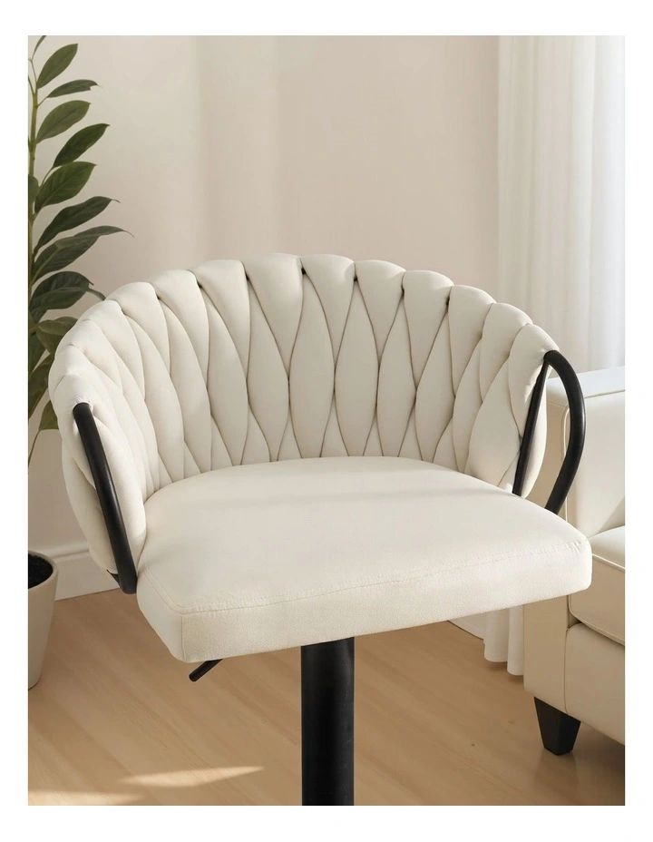Artiss Bar Stool x4 Kitchen Dining Chair Counter Gaslift Woven Velvet Ivory image 6