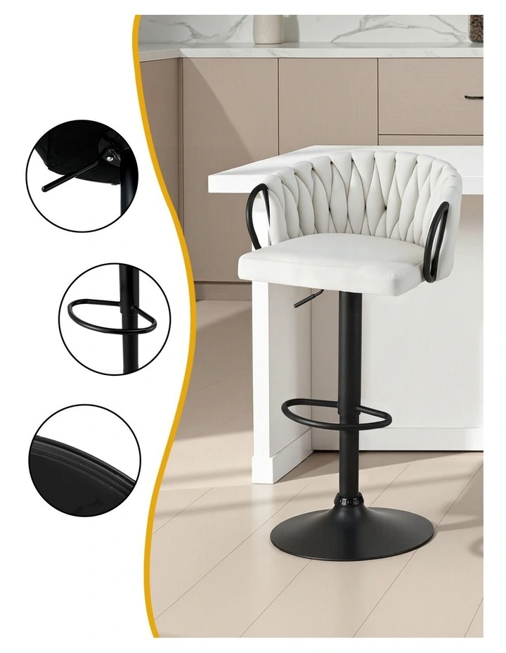 Artiss Bar Stool x4 Kitchen Dining Chair Counter Gaslift Woven Velvet Ivory image 7