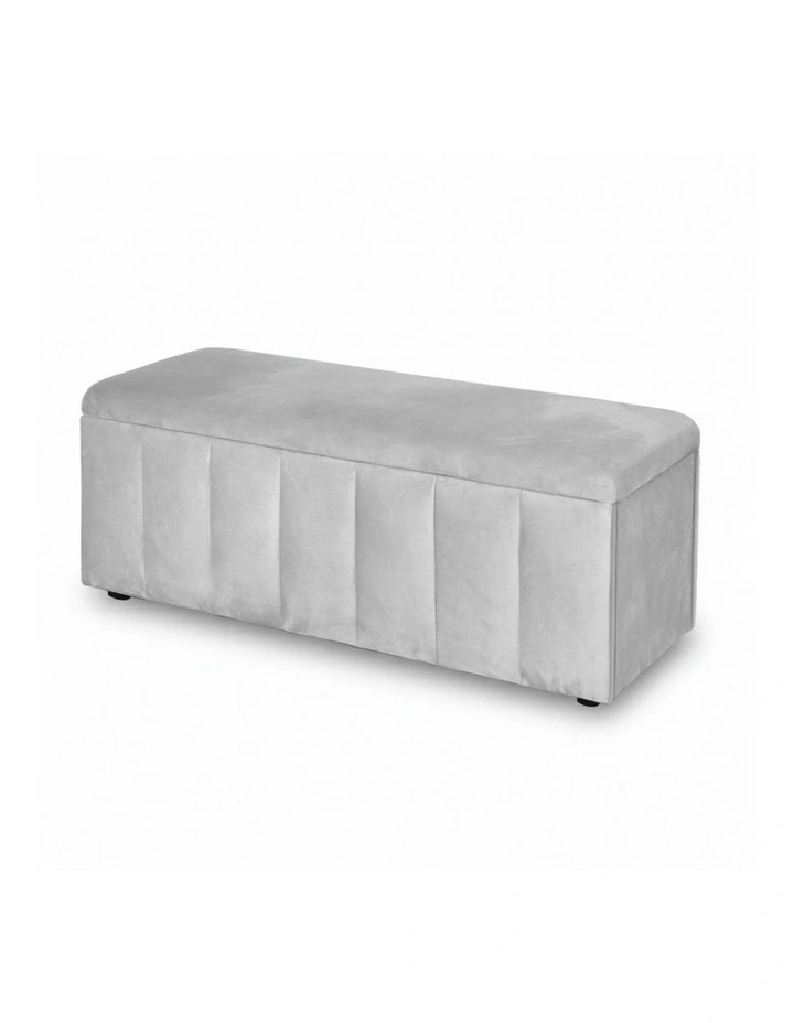 Artiss Storage Ottoman Blanket Box Velvet Grey 103cm image 1