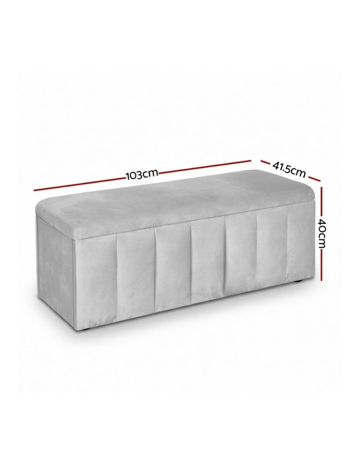 Artiss Storage Ottoman Blanket Box Velvet Grey 103cm image 2