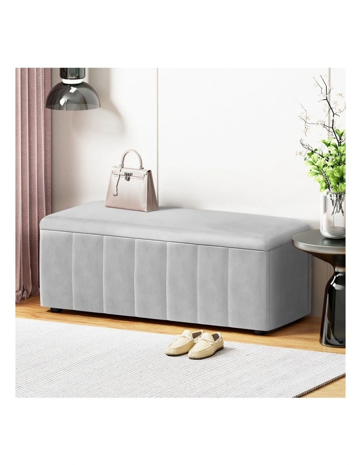 Artiss Storage Ottoman Blanket Box Velvet Grey 103cm image 3