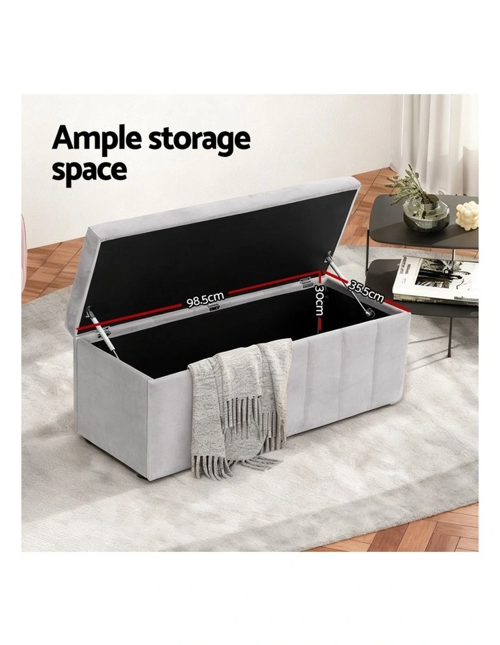 Artiss Storage Ottoman Blanket Box Velvet Grey 103cm image 5