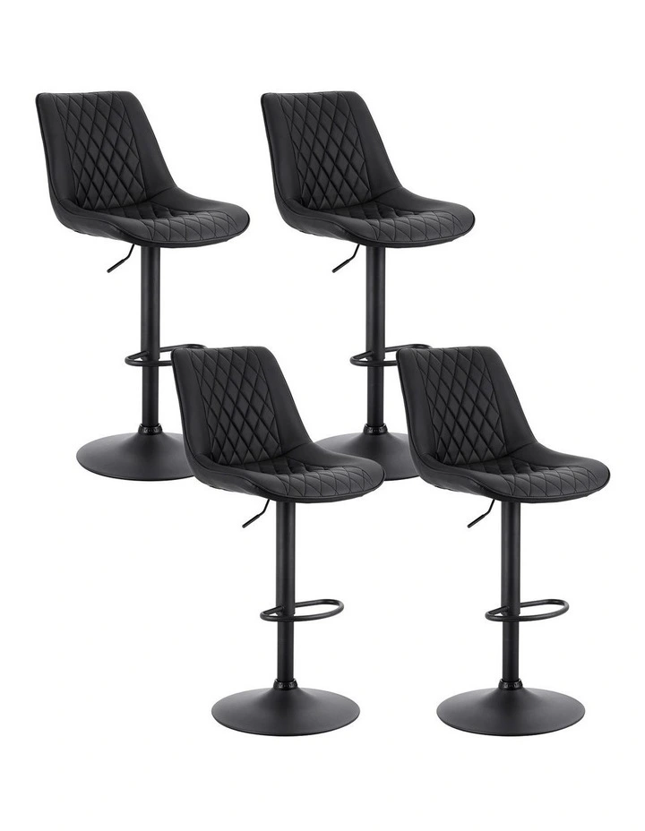 Artiss 4x Bar Stools Kitchen Swivel Gas Lift Counter Chair Diamond Leather Black image 1