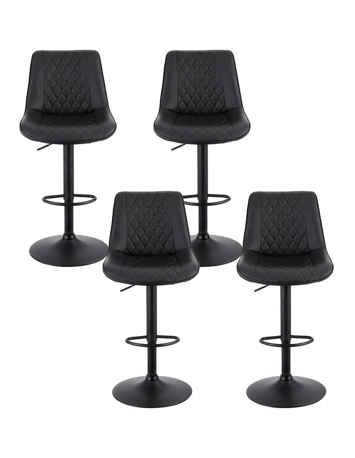 Artiss 4x Bar Stools Kitchen Swivel Gas Lift Counter Chair Diamond Leather Black image 2