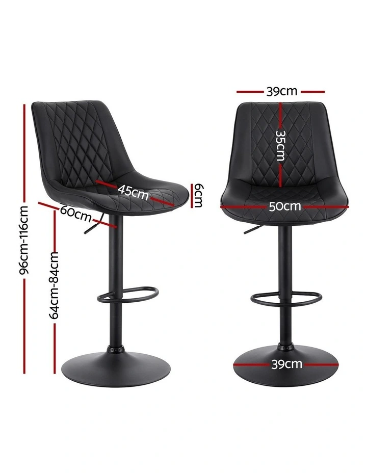 Artiss 4x Bar Stools Kitchen Swivel Gas Lift Counter Chair Diamond Leather Black image 4