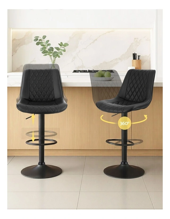 Artiss 4x Bar Stools Kitchen Swivel Gas Lift Counter Chair Diamond Leather Black image 5