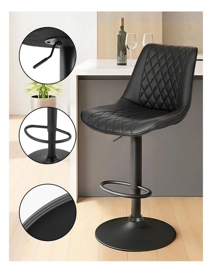 Artiss 4x Bar Stools Kitchen Swivel Gas Lift Counter Chair Diamond Leather Black image 7