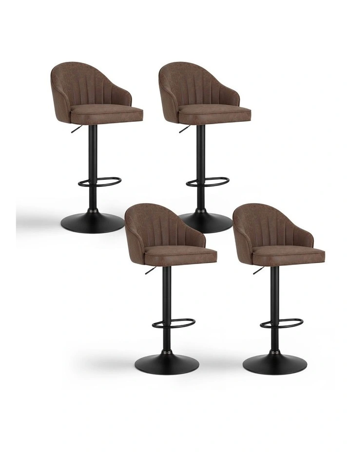 Artiss 4x Bar Stools Kitchen Swivel Gas Lift Counter Chair Shell Leather Brown image 1